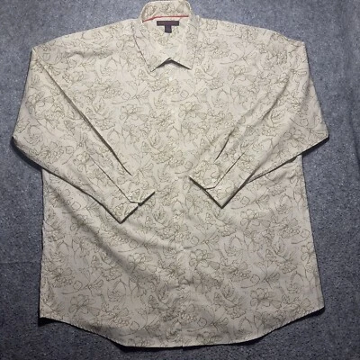 Linea Uomo Men Shirt 18.5 34/35 Brown Long Sleeves Button Up Flower Print - Image 1 of 4