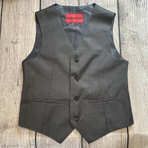Almighty Magic Big Boys Size 12 Gray Formal Suit Vest Four Button Sleeveless - Picture 1 of 7