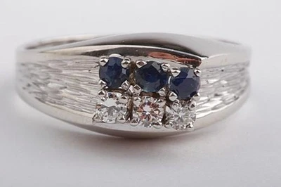 Ring Diamond And Sapphire 585 White Gold Size 54 17,2mm Foto 1 de 4