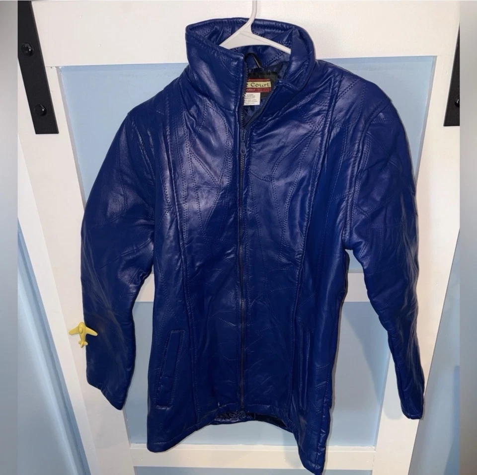 Chaqueta para mujer vintage Tudor Court by Haband azul 100 % cuero Foto 1 de 4