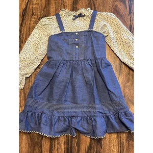 Vtg USA Made Blue And Floral Jumper Dress & Shirt Sz 6x - Picture 1 of 15