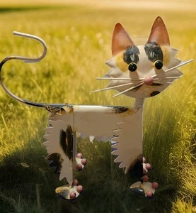 Calico Cat Bobblehead Handcrafted Metal Sculpture Hand-painted Adorable Kitten - Picture 1 of 11