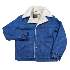 Cappotto Wrangler Wrange vintage anni 70 uomo giacca denim foderata sherpa media USA western - Foto 1 di 18