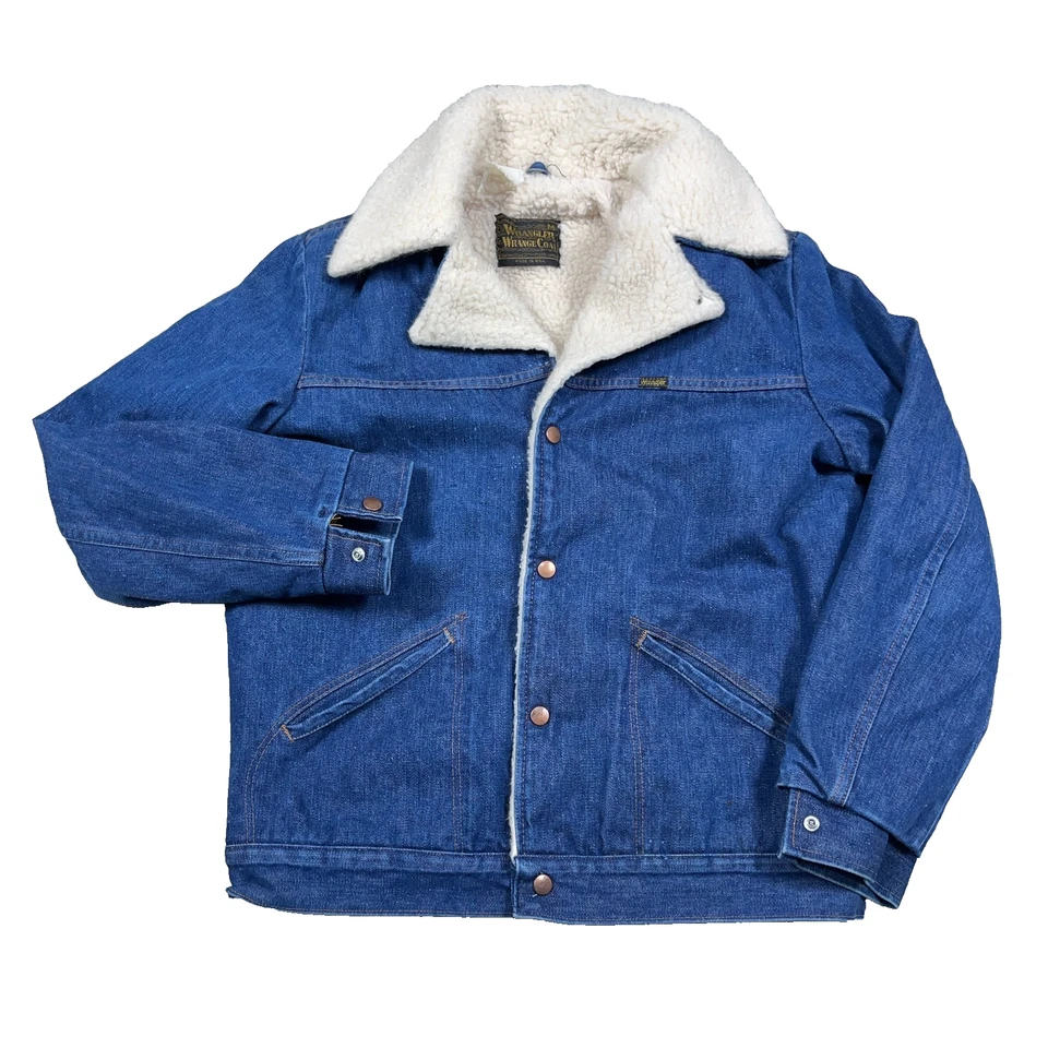 Abrigo de Colección Años 70 Wrangler Wrange Hombres Mediano Sherpa Forrado Denim Chaqueta EE. UU. Occidental Foto 1 de 4