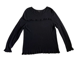 Talbots Cashmere Blend Ruffle Sweater Size XL Black Feminine Quiet Luxury Basic - Picture 1 of 11