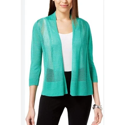 Alfani Women's Small Sheer Open Front Knit Cardigan in Green - Image 1 of 4