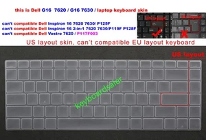 US Keyboard Cover Skin For Dell G16 7620 P105F011 P105F012 G16 7630 P122F laptop - Picture 1 of 7