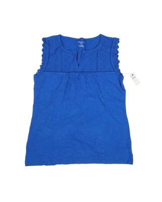 Camisa Talbots Mujer Pequeña Azul Sin Mangas Ojales Encaje Algodón Top Blusa Foto 1 de 4