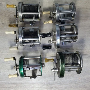 6 Antique Fishing Reels.  Shakespeare Direct Drive Bronson Fleet Wing True Blue - Picture 1 of 19