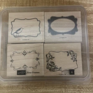 Stampin'Up! FOUR FRAMES 4 Rubber Mounted Stamps Set Retired *Used* - Picture 1 of 2