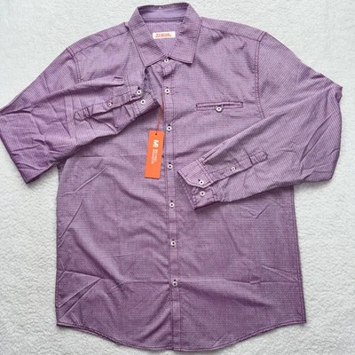 Camisa Michael Brandon Para Hombres Grande Púrpura Manga Larga Botón Delantero Vestido Informal Foto 1 de 4