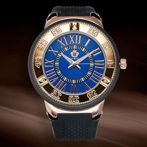 NEW Louis Richard 62623414 Men's Bullock Blue Dial Gold Metal Bezel Analog Watch - Picture 1 of 2