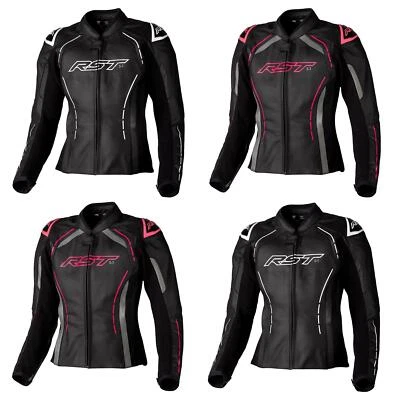 RST S1 Ladies Leather Motorcycle Jacket CE Sports Racing Motorbike Black Pink 14 - Image 1 of 4