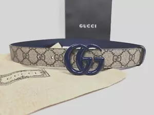 Gucci GG Marmont Belt 85cm or 28-30" Brown Blue Leather Supreme Print Monogram - Picture 1 of 10