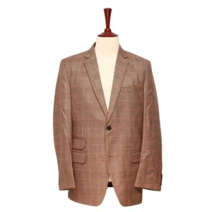 Mens Blazer Plaid Beige Orange Wool Dress Formal Jacket Wedding Sport Coat 42R - Picture 1 of 7