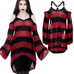 Abito maglione KILLSTAR taglia S rosso nero maglia invecchiato manica a campana goth punk emo - Foto 1 di 15