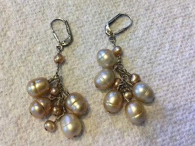 Pendientes colgantes de perlas de plata de ley 925 (no probadas) W58 Foto 1 de 3