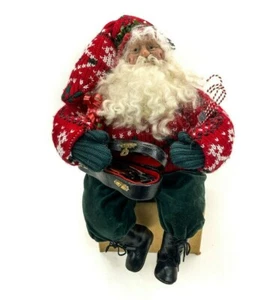 14" Santa Shelf Sitter Knitted Hat/Top, Velvet Pants, Black Leather Boots Violin - Picture 1 of 10