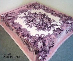 FLOWERS PURPLE KOYO JAPANESE DESIGN BLANKET  SOFTY THICK AND WARM KING SIZE - Picture 1 of 6