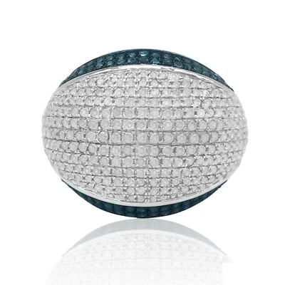 Anillo de cóctel de plata de ley con cúpula de diamantes azules blancos naturales corte redondo de 2,46 quilates Foto 1 de 4