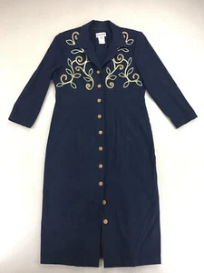 Plaza South Vintage 1999 Maxi Dress Women’s Size 16 Navy Blue Bead Detail - Picture 1 of 12