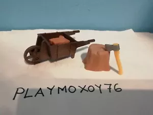 PLAYMOBIL. TIENDA PLAYMOXOY76. CARRETILLA CON CEPO Y LEÑA MEDIEVAL GRANJA. - Foto 1 di 2