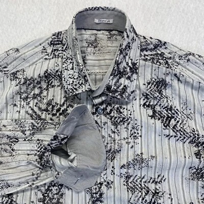 Bugatchi Uomo Mens Shirt Lg Gray Black Flip Cuff Slim Fit Long Sleeve Button Up - Image 1 of 4