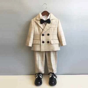Child Formal Plaid Dress Suits Set Kids Boys Party Show Costume Blazer Pants - Picture 1 of 20