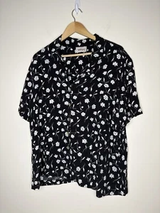 Worthington Womens Size 22W Blouse Short Sleeve Black Floral Button Down Pearl - Picture 1 of 6