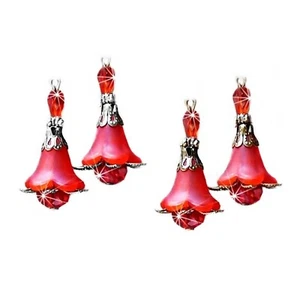 Earrings red lucite flower and crystal drop earrings, clip on or pierced - Foto 1 di 5