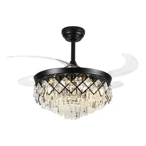 Windora Seraphine 42" Black Lattice Crystal Chandelier DC Ceiling Fan w/ 3CCT - Picture 1 of 9