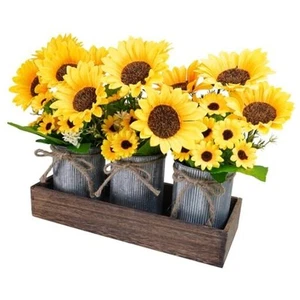 3er Set Künstliche Sonnenblumen Metalltopf Herzstück Bauernhaus Sonnenblumen - Bild 1 von 8