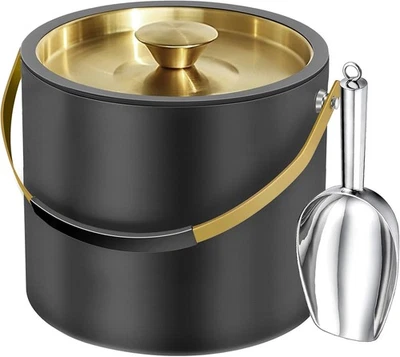 Cubo de hielo aislado de acero inoxidable de 3,2 L con tapa y cuchara, negro Foto 1 de 4