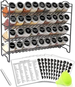 Spice Rack Organizer with 36 Empty Square Spice Jars Labels Chalk Marker Funnel - Picture 1 of 1