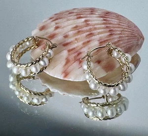 10 Karat Gold - Perlen Creolen geprüft Gold - Bild 1 von 4