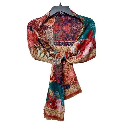 Chico's Patchwork Floral Bufanda Chal Envoltura Boho Estampado Bohemio Poliéster Foto 1 de 4