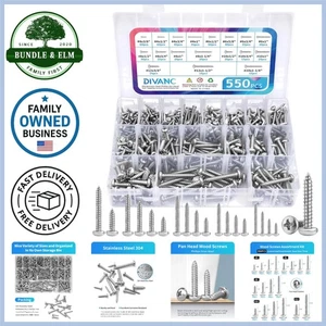 Kit surtido de tornillos para madera de acero inoxidable 550 piezas cabeza de sartén fibra autorroscante... - Imagen 1 de 11
