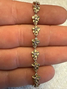 Vintage Sterling Floral Bracelet With Purple Stone 5.4 Grams 7.5 Inches - Picture 1 of 13