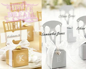Wedding Souvenir Boxes / Place Card Holder Gold / Silver with Bow & Heart - Picture 1 of 4
