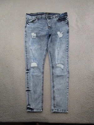 Boohoo Man Mens Distressed Skinny Blue Stretch Denim Button Fly Jeans Size 38x31 - Image 1 of 4