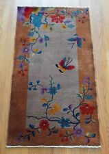 2'6x4'9"Antique Art Deco Chinese Hand Knotted Wool Oriental Rug Butterfly Floral