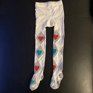 Girls M knit tights argyle hearts white PAPER WINGS - Picture 1 of 3