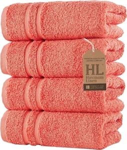 Coral Orange Hand Towels 4 Pack Turkish Cotton Premium Quality Soft and Absorben - Picture 1 of 12