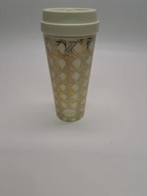 Kate Spade Caning Thermal Mug Travel Tumbler Gold Geo On Ivory 16 Oz - Image 1 of 4