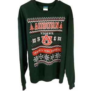 Auburn Tigers Champion Happy Holidays Sweatshirt Size Large Green - Picture 1 of 5