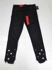 Celebrity Pink IMPULSIVE Women's Juniors' Mid Rise Black Distressed Jeans 1/25 - Picture 1 of 11