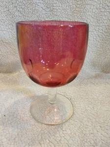 VTG Thumbprint Cranberry Goblets Ruby Red Clear Stem 6 1/4 Inches - Picture 1 of 4