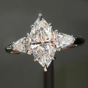 1.45ct Marquise Lab-Created Diamond Engagement Wedding Ring in 14K White Gold - Picture 1 of 4