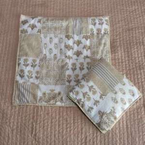 Pair of 2 Pottery Barn Quilted Block Yellow Floral & Stripe Euro Shams Cottage - Picture 1 of 5