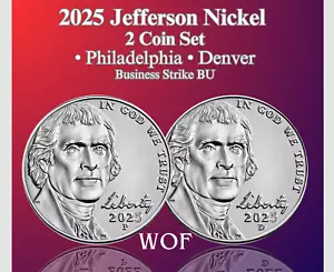 2025 P & D JEFFERSON NICKEL 2 COIN SET GEM BU PRESALE - Picture 1 of 3